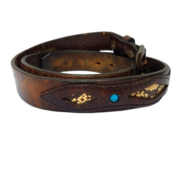 Python & Turquiose Leather Belt Genuine by Southwick / Western Boho - Picture 16 of 16